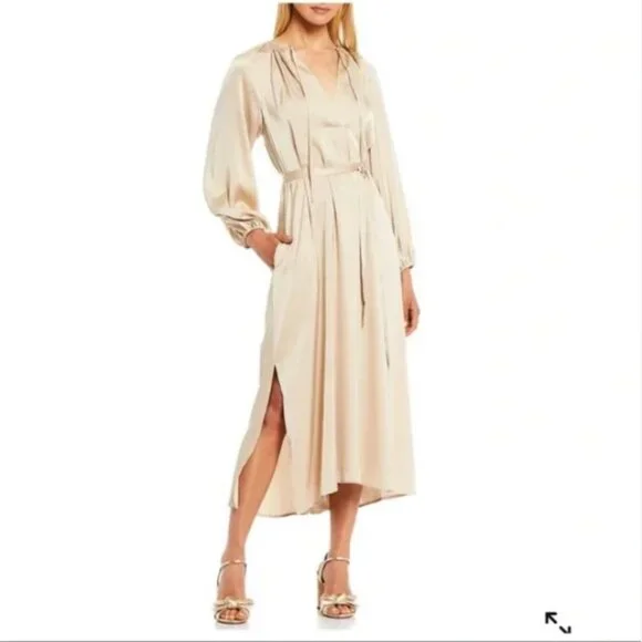 ANTONIO MELANI | Dresses | Nwts Antonio Melani Yvonne Flowing Soft Gold  Maxi Dress With Self Tie Belt | Poshmark